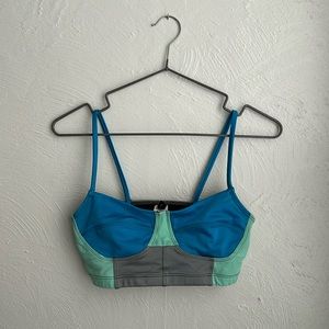 Onzie Color Block Bustier Sports Bra with Thin Straps